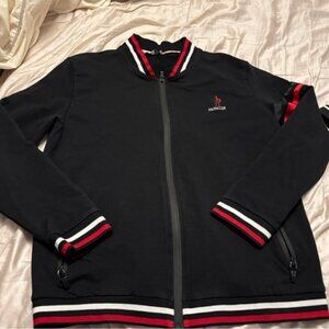 Moncler Men s Black Bomber Zip with Red and White Stripes